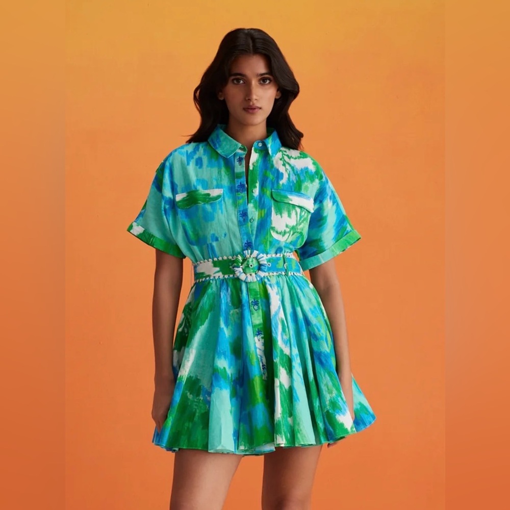HEMANT & NANDITA Blue Green Printed Mini Dress